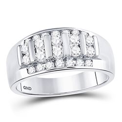 Mens Diamond Wedding Channel Set Band Ring 1.00 Cttw 14kt White Gold