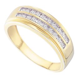 Mens Diamond Wedding 2-Row Band Ring 1/4 Cttw 14kt Yellow Gold