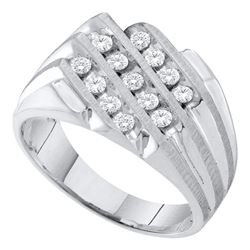 Mens Diamond 3-Row Cluster Ring 1/2 Cttw 10kt White Gold