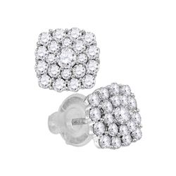 Diamond Cluster Earrings 1.00 Cttw 14kt White Gold