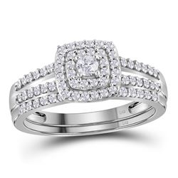 Diamond Split-shank Bridal Wedding Engagement Ring Band Set 1/2 Cttw 10kt White Gold