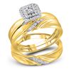 Image 1 : His & Hers Diamond Cluster Matching Bridal Wedding Ring Band Set 1/5 Cttw 10kt Yellow Gold