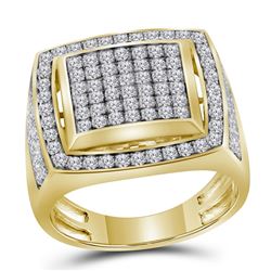 Mens Round Pave-set Diamond Square Frame Cluster Ring 2.00 Cttw 10kt Yellow Gold