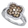 Image 1 : Round Brown Diamond Quatrefoil Cluster Ring 1-1/2 Cttw 10kt White Gold