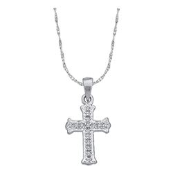 Diamond Small Scalloped Cross Religious Pendant 1/12 Cttw 10kt White Gold