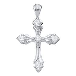 Diamond Flared Cross Religious Pendant 1/10 Cttw 10kt White Gold