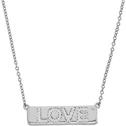 Diamond Love Bar Pendant Necklace with 18" Chain 1/8 Cttw 10kt White Gold