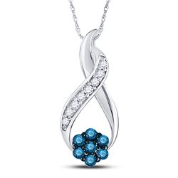 Round Blue Color Enhanced Diamond Cluster Twist Pendant 1/6 Cttw 10kt White Gold