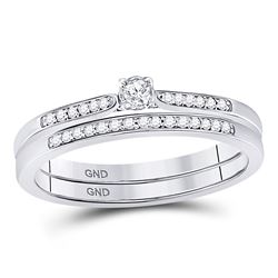 Diamond Bridal Wedding Engagement Ring Band Set 1/8 Cttw 10kt White Gold
