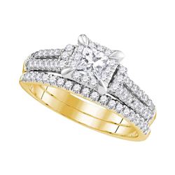 Diamond Halo Bridal Wedding Engagement Ring Band Set 1.00 Cttw 14kt Yellow Gold