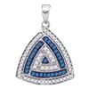 Image 1 : Round Blue Color Enhanced Diamond Triangle Pendant 1/3 Cttw 10kt White Gold