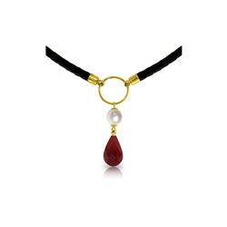 Genuine 10.80 ctw Ruby & Pearl Necklace 14KT Yellow Gold - REF-64K4V