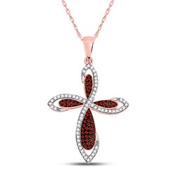 Round Red Color Enhanced Diamond Cross Faith Pendant 1/3 Cttw 10kt Rose Gold