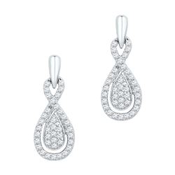 Diamond Oval-shape Dangle Screwback Earrings 1/3 Cttw 10k White Gold