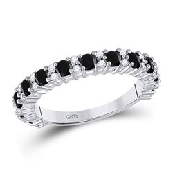 Round Black Color Enhanced Diamond Wedding Band Ring 1.00 Cttw 10kt White Gold