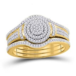 Diamond Cluster 3-Piece Bridal Wedding Engagement Ring Band Set 1/3 Cttw 10kt Yellow Gold