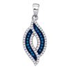 Image 1 : Round Blue Color Enhanced Diamond Oval Frame Pendant 1/3 Cttw 10kt White Gold