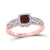 Image 1 : Round Red Color Enhanced Diamond Square Frame Cluster Twist Ring 1/5 Cttw 10kt Rose Gold