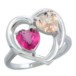 1.91 CTW Diamond, Pink Topaz & Morganite Ring 14K White Gold - REF-36M6A