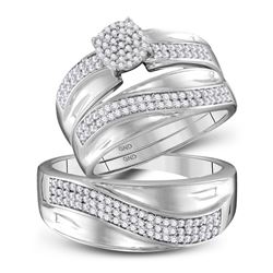 His & Hers Diamond Cluster Matching Bridal Wedding Ring Band Set 1/2 Cttw 10kt White Gold