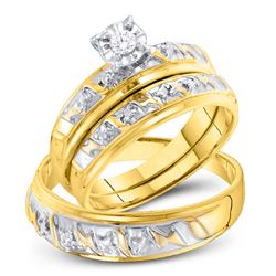 His & Hers Diamond Solitaire Matching Bridal Wedding Ring Band Set 1/12 Cttw 10kt Yellow Gold