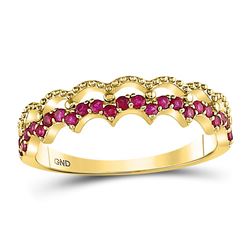 Round Ruby Scalloped Stackable Band Ring 1/4 Cttw 10kt Yellow Gold