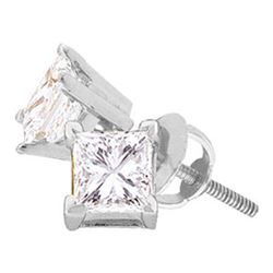 Unisex Diamond Solitaire Stud Earrings 1-1/2 Cttw 14kt White Gold