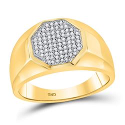 Mens Diamond Octagon Cluster Ring 1/4 Cttw 10kt Yellow Gold