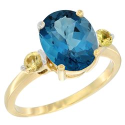 2.64 CTW London Blue Topaz & Yellow Sapphire Ring 14K Yellow Gold - REF-32A8X