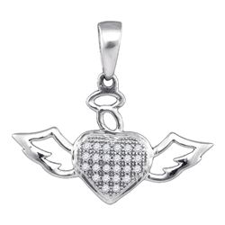 Diamond Heart Angel Pendant 1/10 Cttw 10kt White Gold