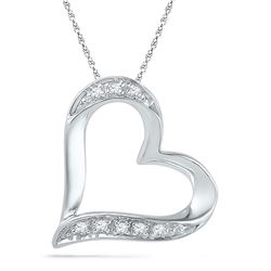 Diamond Heart Outline Pendant .03 Cttw 10kt White Gold