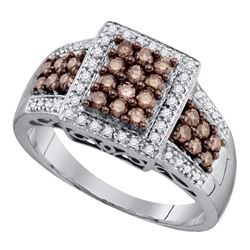 Round Brown Diamond Square Cluster Ring 5/8 Cttw 10kt White Gold