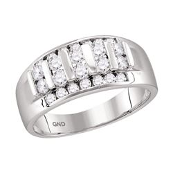 Mens Round Channel-set Diamond Raised Wedding Band 1.00 Cttw 10kt White Gold