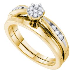 Diamond Cluster Bridal Wedding Engagement Ring Band Set 1/4 Cttw 14k Yellow Gold