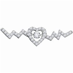 Diamond Twinkle Moving Solitaire Heartbeat Heart Necklace 1/3 Cttw 10kt White Gold