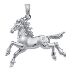 Diamond Horse Mare Animal Large Pendant 1/20 Cttw 10k White Gold