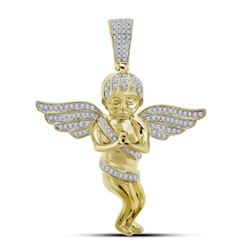 Mens Diamond Angel Wings Cherub Charm Pendant 1/2 Cttw 10kt Yellow Gold