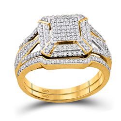 Diamond Cluster Bridal Wedding Engagement Ring Band Set 1/2 Cttw 10kt Yellow Gold