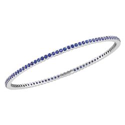 Round Blue Sapphire Single Row Bangle Bracelet 3.00 Cttw 18kt White Gold