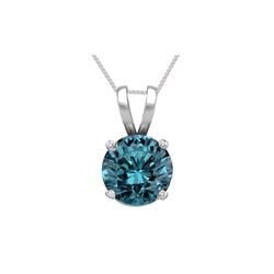 14K White Gold 1.03 ct Blue Diamond Solitaire Necklace - REF-186X8F