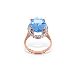 Genuine 7.58 ctw Blue Topaz & Diamond Ring 14KT Rose Gold - REF-85P2H