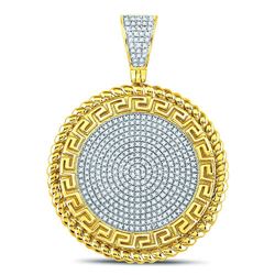 Mens Diamond Greek Key Circle Charm Pendant 5/8 Cttw 10kt Yellow Gold
