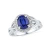 Image 1 : Oval Lab-Created Blue Sapphire Solitaire Diamond Ring .02 Cttw 10kt White Gold