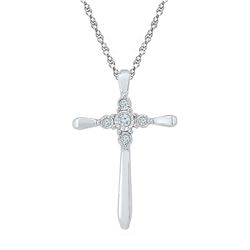 Diamond Cross Religious Pendant 1/20 Cttw 10kt White Gold