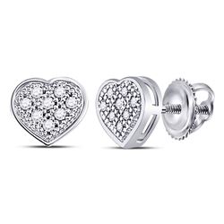 Diamond Heart Cluster Screwback Earrings 1/20 Cttw 10kt White Gold