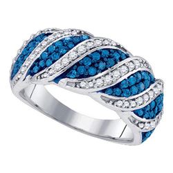 Round Blue Color Enhanced Diamond Cascading Band Ring 3/4 Cttw 10kt White Gold