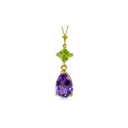 Genuine 2 ctw Amethyst & Peridot Necklace 14KT Yellow Gold - REF-24Y3F