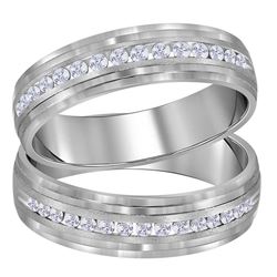 His & Hers Diamond Band Matching Wedding Band Set 1/3 Cttw 14kt White Gold