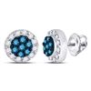 Image 1 : Round Blue Color Enhanced Diamond Flower Cluster Earrings 1/2 Cttw 10kt White Gold