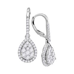 Diamond Leverback Teardrop Dangle Earrings 1-3/8 Cttw 14kt White Gold